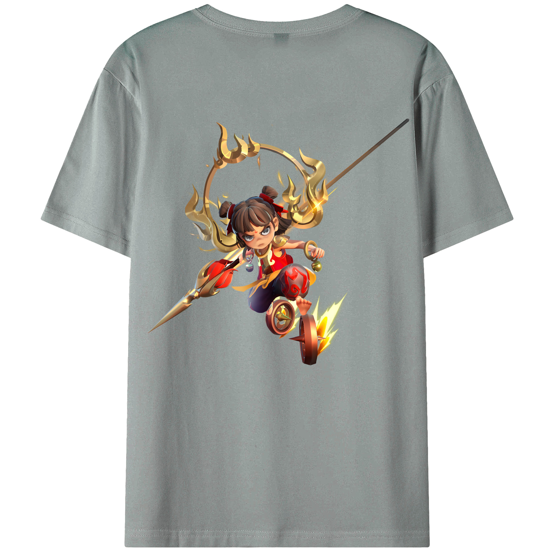 （画像用） Ne Zha 2 ナタ 魔童の大暴れ 綿100％ メンズ半袖Tシャツ（バックプリント） 通気性